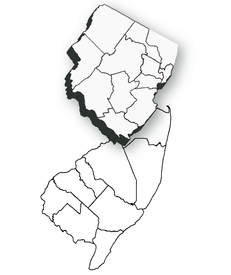 Map of New Jersey with the twelve counties Marrone Pest Management serves